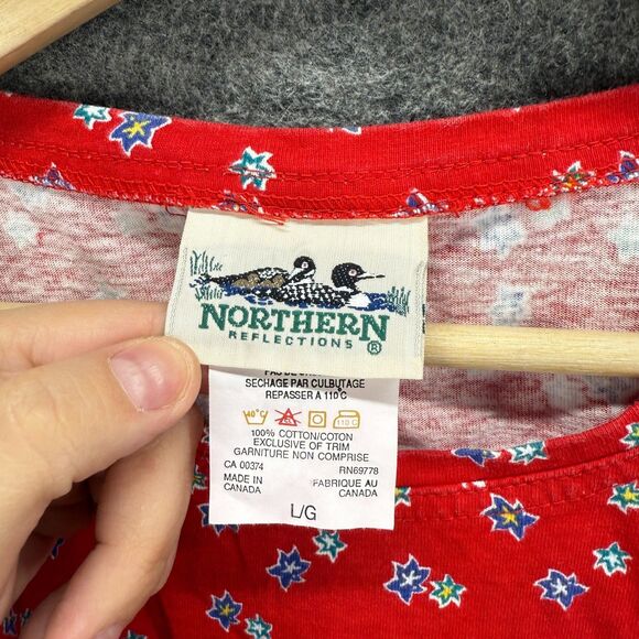 Northern Reflections T-Shirt Women L Large Red Floral Short Sleeve Crew Neck - Picture 3 of 7